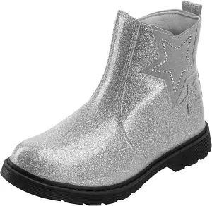 TZJS Girls Ankle Boots Girl's Glitter Chelsea Boot Kids Warm Low Heel Short Booties Girl Outdoor Shoes with Side Zipper for Toddler/Little Kid