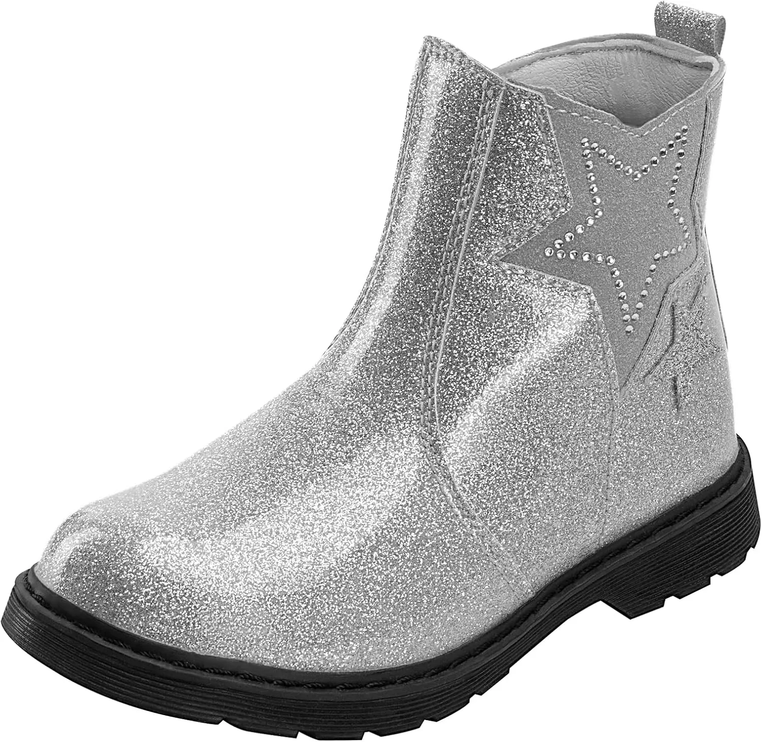 TZJS Girls Ankle Boots Girl's Glitter Chelsea Boot Kids Warm Low Heel Short Booties Girl Outdoor Shoes with Side Zipper for Toddler/Little Kid