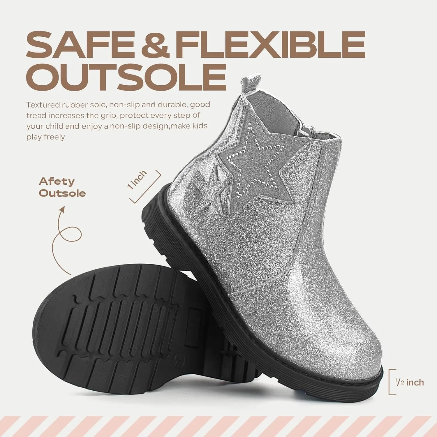 TZJS Girls Ankle Boots Girl's Glitter Chelsea Boot Kids Warm Low Heel Short Booties Girl Outdoor Shoes with Side Zipper for Toddler/Little Kid