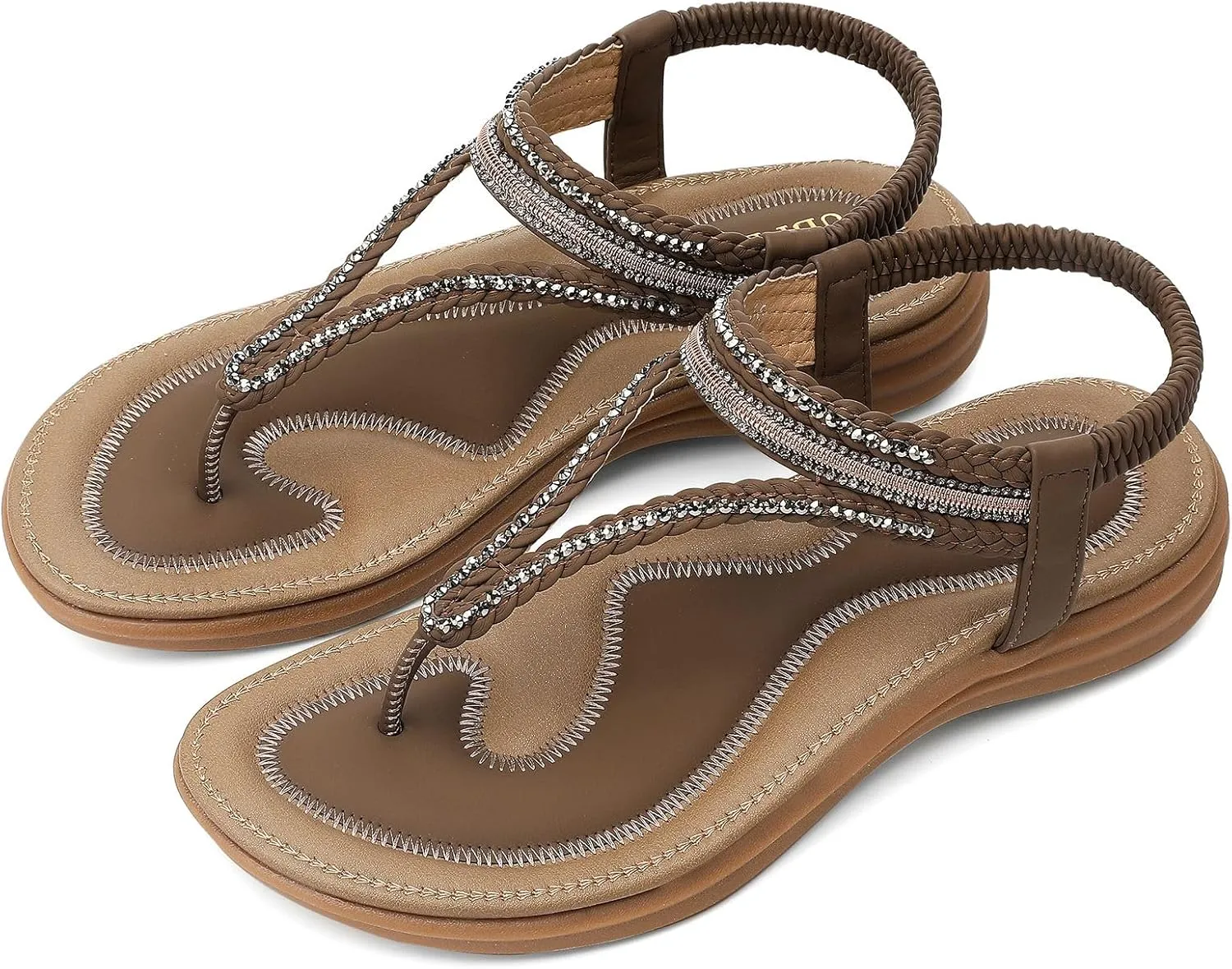 UBFEN Womens Bohemian Flat Sandals With Back Strap Summer Beach Comfortable Bling