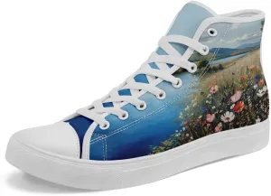 Unisex Fashion High Top Canvas Sneakers Lace-Up Floral Casual Shoes Breathable Walking Tennis Shoes Spring Summer Wear