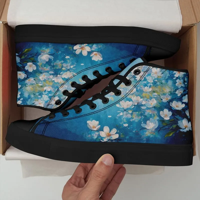 Unisex Fashion High Top Canvas Sneakers Lace-Up Floral Casual Shoes Breathable Walking Tennis Shoes Spring Summer Wear