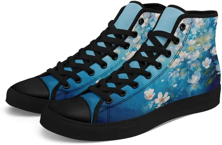 Unisex Fashion High Top Canvas Sneakers Lace-Up Floral Casual Shoes Breathable Walking Tennis Shoes Spring Summer Wear