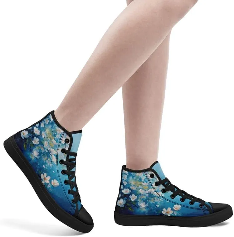 Unisex Fashion High Top Canvas Sneakers Lace-Up Floral Casual Shoes Breathable Walking Tennis Shoes Spring Summer Wear
