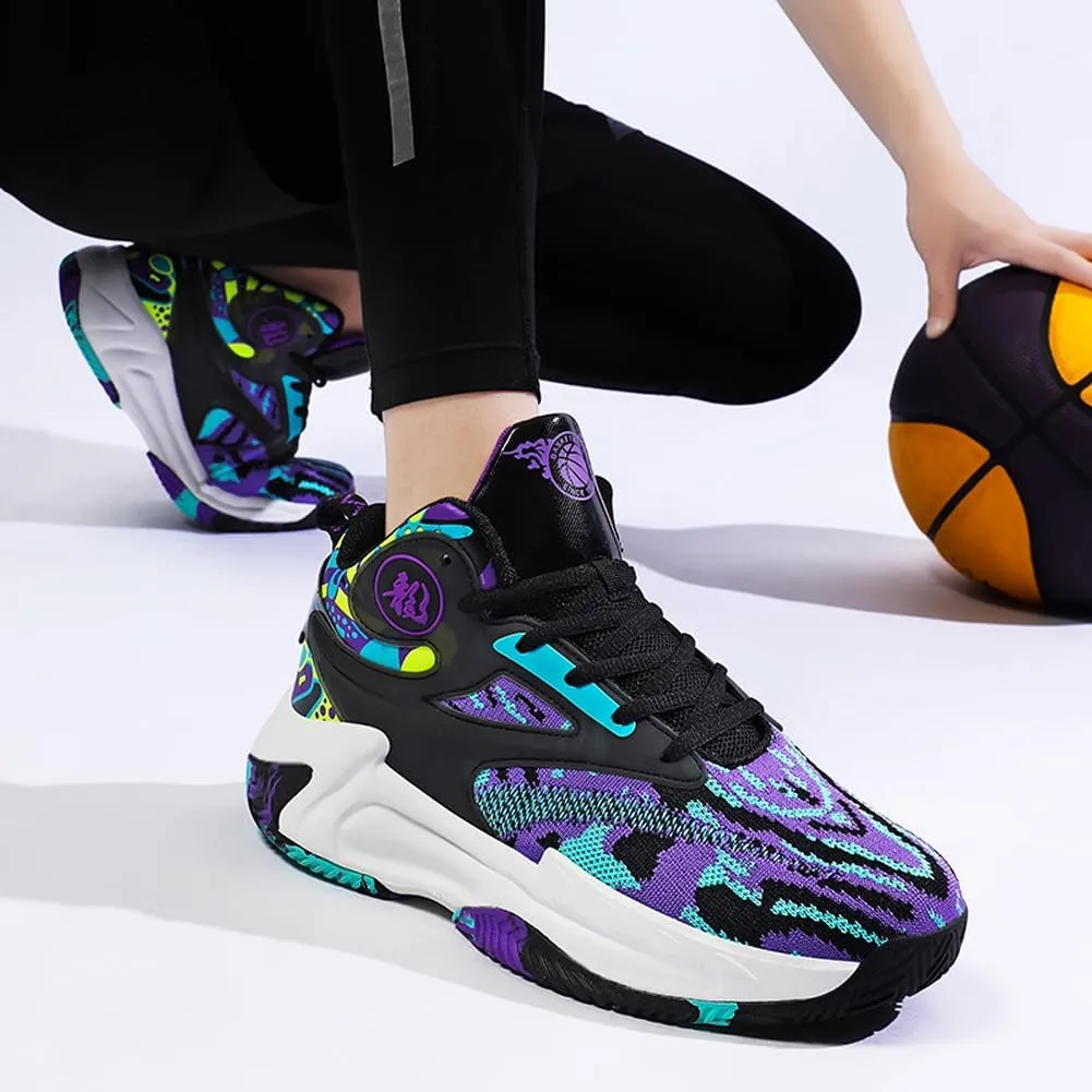 Unisex High Top Lightweight Fly-Weaving Running Jogging Sneakers Basketball Shoes for Youth