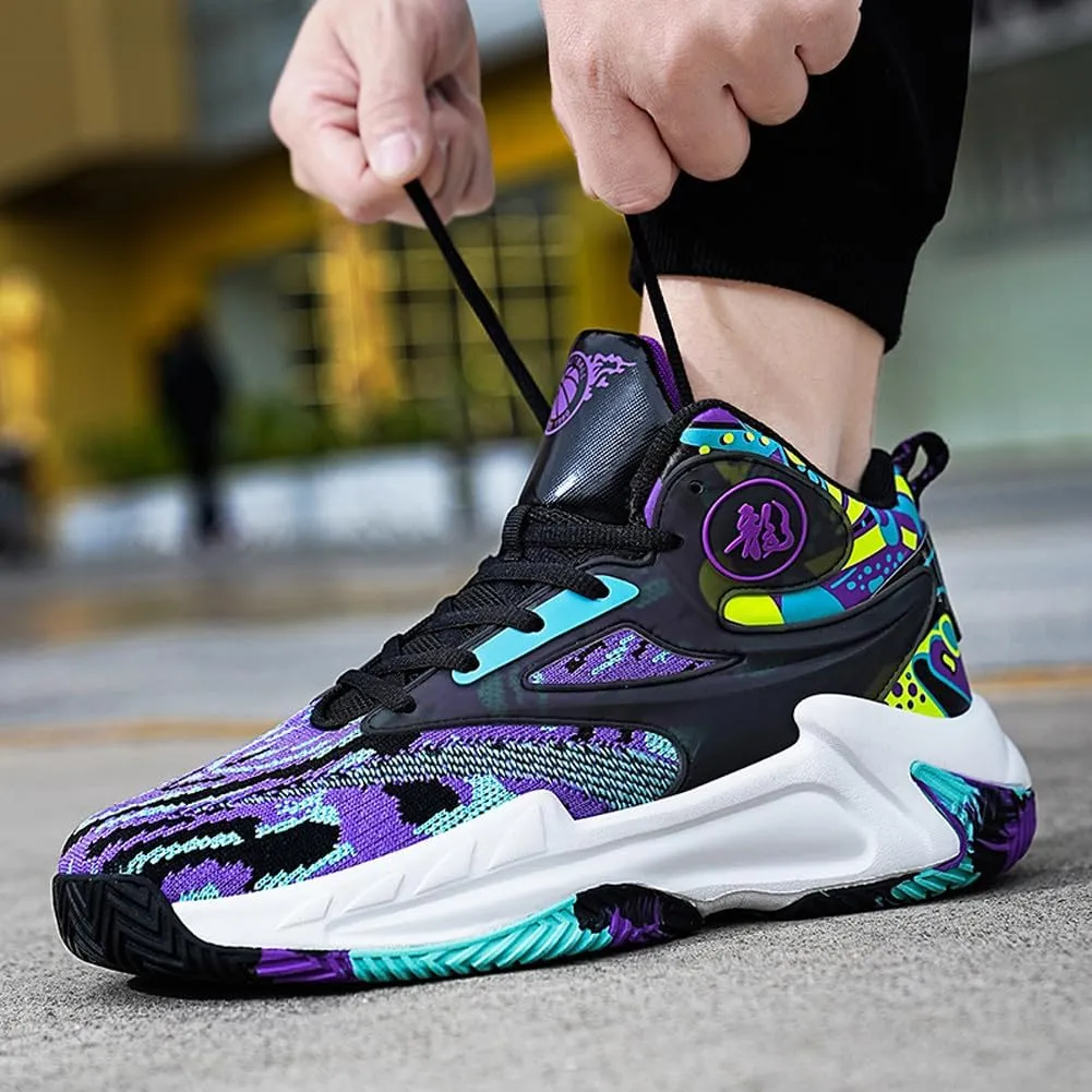 Unisex High Top Lightweight Fly-Weaving Running Jogging Sneakers Basketball Shoes for Youth