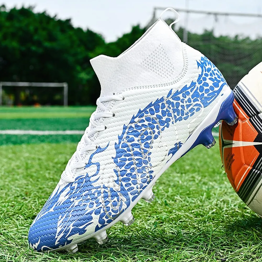Unisex's AG Cleats Training Football Sneakers Sports Non-Slip Long Studs High-Top Soccer Shoes for Youth