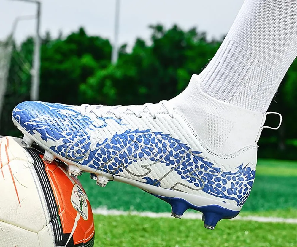 Unisex's AG Cleats Training Football Sneakers Sports Non-Slip Long Studs High-Top Soccer Shoes for Youth