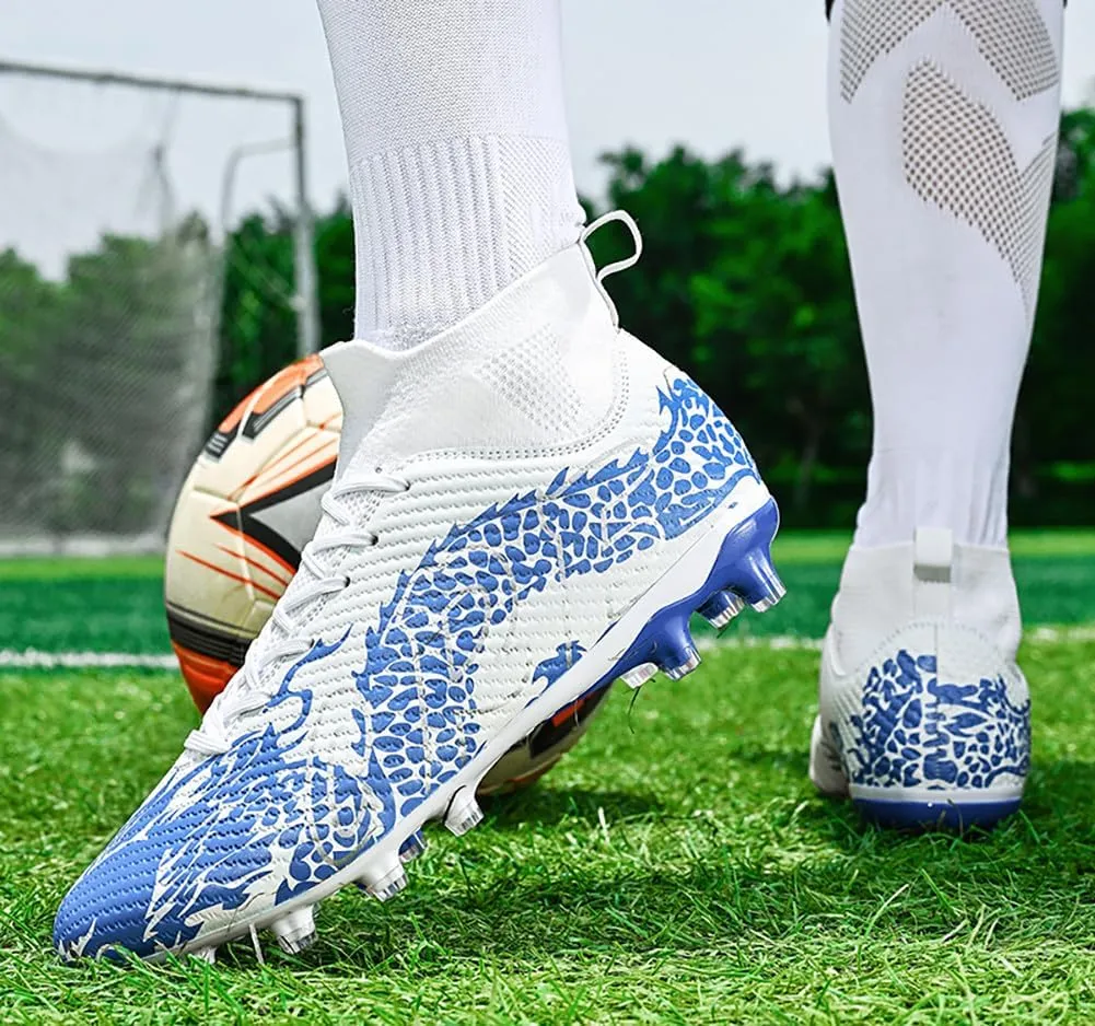 Unisex's AG Cleats Training Football Sneakers Sports Non-Slip Long Studs High-Top Soccer Shoes for Youth