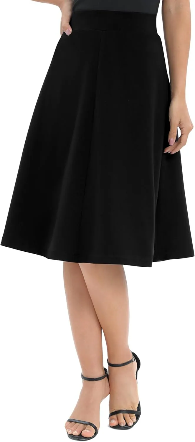 Urban CoCo Women's A-Line Elastic High Waist Flare Work Midi Knee Length Stretchy Skirt