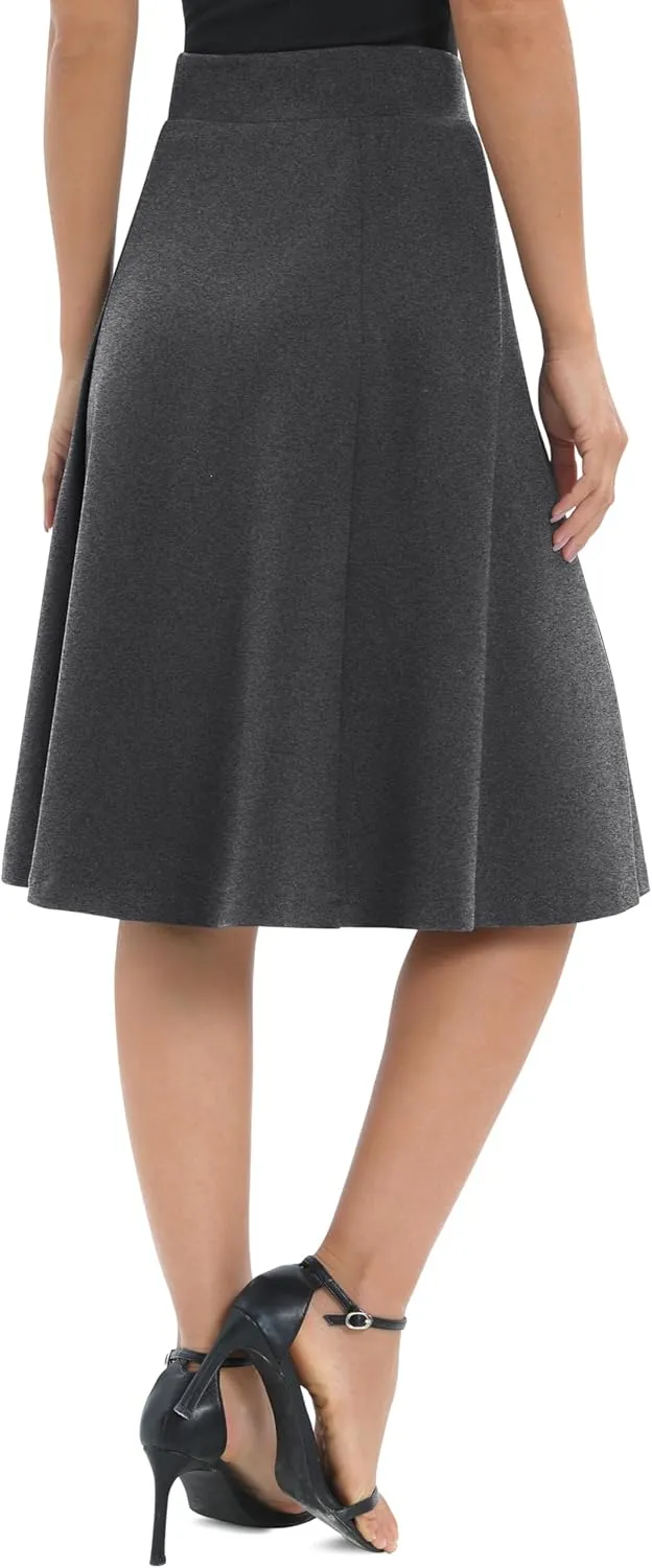 Urban CoCo Women's A-Line Elastic High Waist Flare Work Midi Knee Length Stretchy Skirt