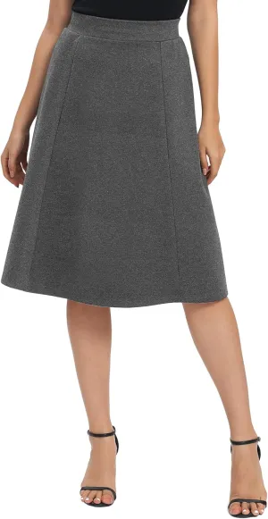Urban CoCo Women's A-Line Elastic High Waist Flare Work Midi Knee Length Stretchy Skirt