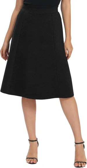 Urban CoCo Women's A-Line Elastic High Waist Flare Work Midi Knee Length Stretchy Skirt
