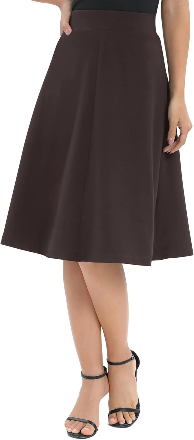 Urban CoCo Women's A-Line Elastic High Waist Flare Work Midi Knee Length Stretchy Skirt