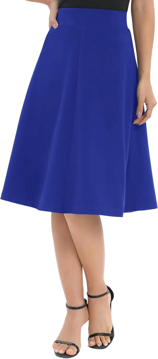 Urban CoCo Women's A-Line Elastic High Waist Flare Work Midi Knee Length Stretchy Skirt