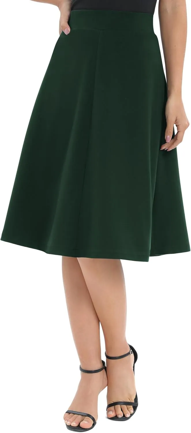 Urban CoCo Women's A-Line Elastic High Waist Flare Work Midi Knee Length Stretchy Skirt