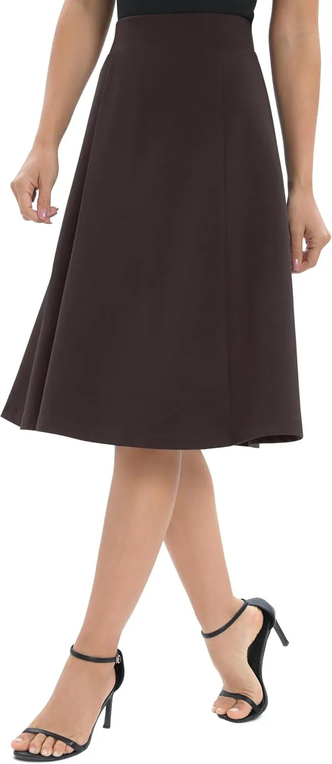 Urban CoCo Women's A-Line Elastic High Waist Flare Work Midi Knee Length Stretchy Skirt
