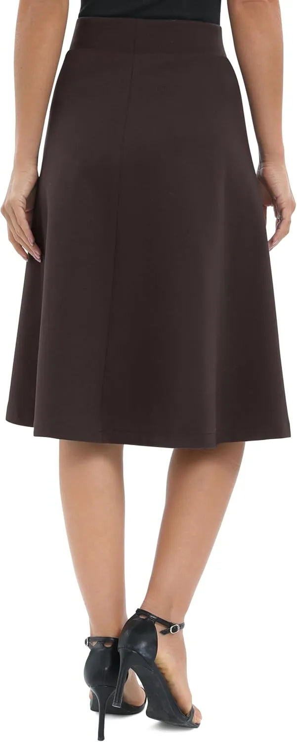 Urban CoCo Women's A-Line Elastic High Waist Flare Work Midi Knee Length Stretchy Skirt