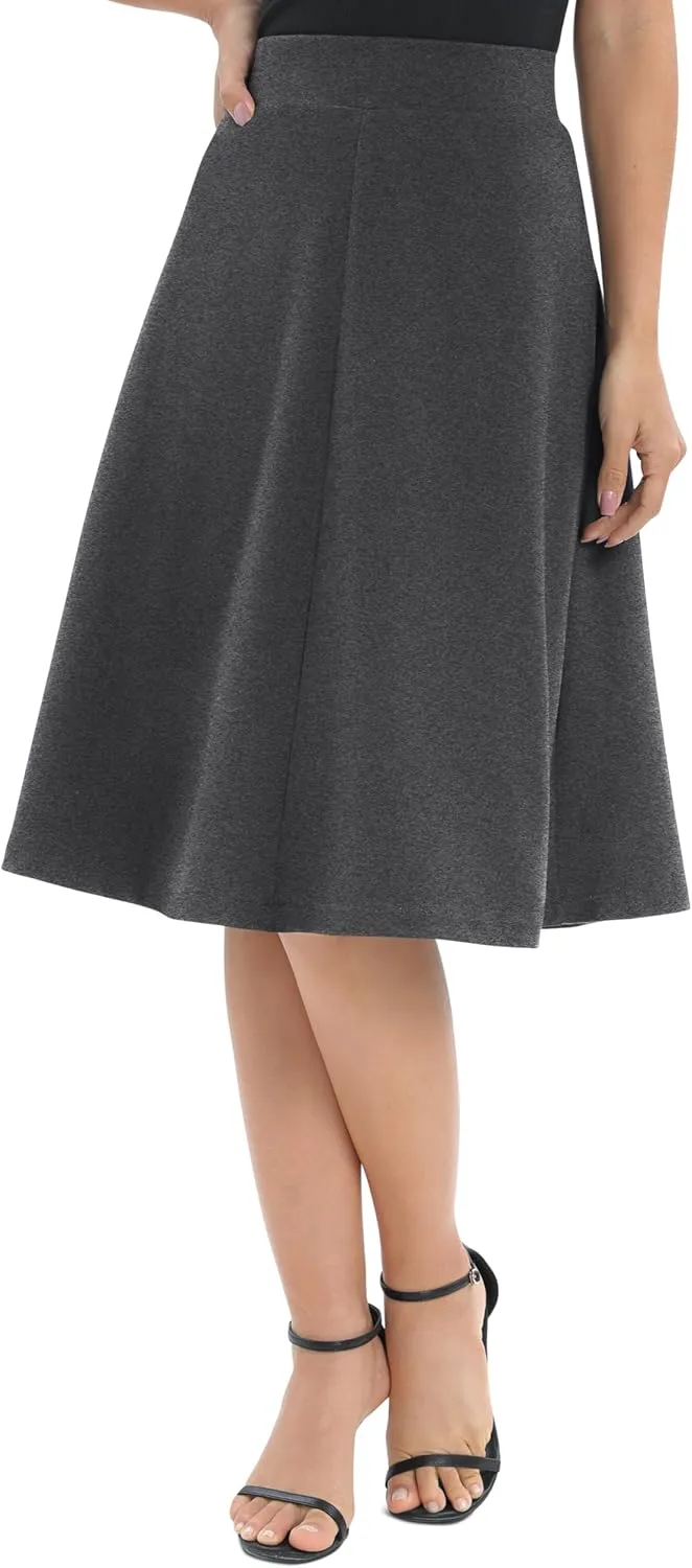 Urban CoCo Women's A-Line Elastic High Waist Flare Work Midi Knee Length Stretchy Skirt
