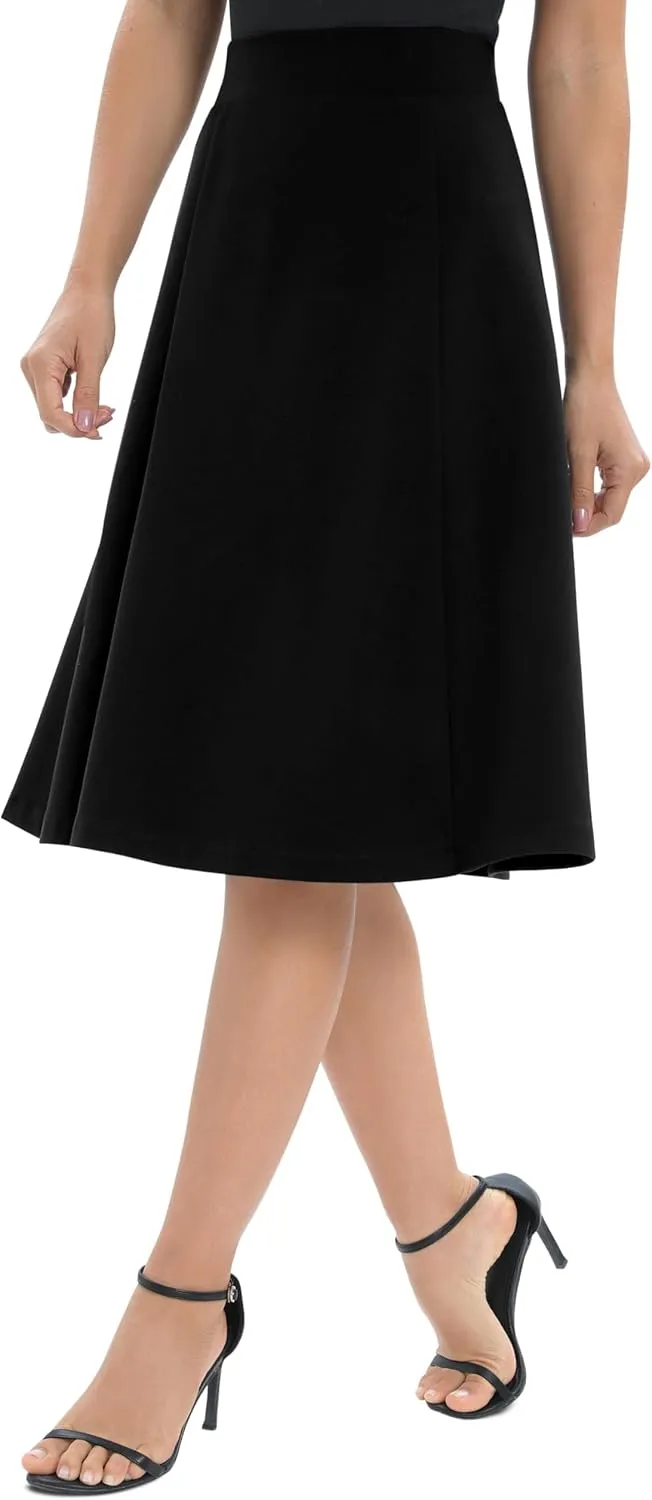 Urban CoCo Women's A-Line Elastic High Waist Flare Work Midi Knee Length Stretchy Skirt