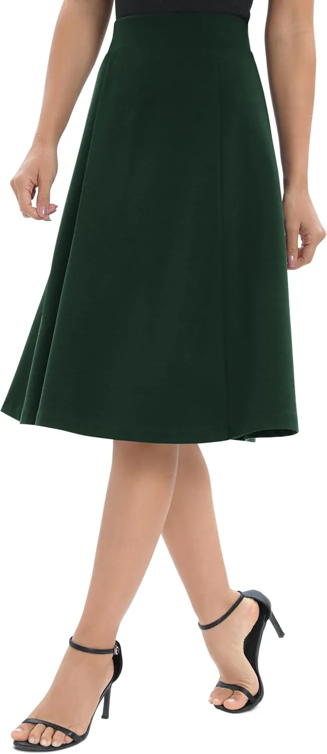 Urban CoCo Women's A-Line Elastic High Waist Flare Work Midi Knee Length Stretchy Skirt