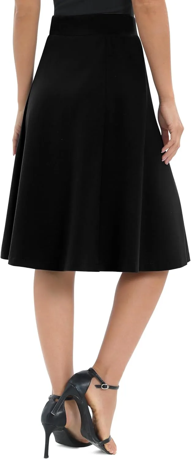 Urban CoCo Women's A-Line Elastic High Waist Flare Work Midi Knee Length Stretchy Skirt
