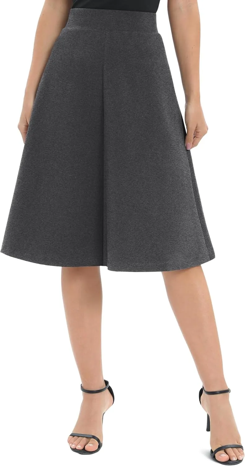 Urban CoCo Women's A-Line Elastic High Waist Flare Work Midi Knee Length Stretchy Skirt