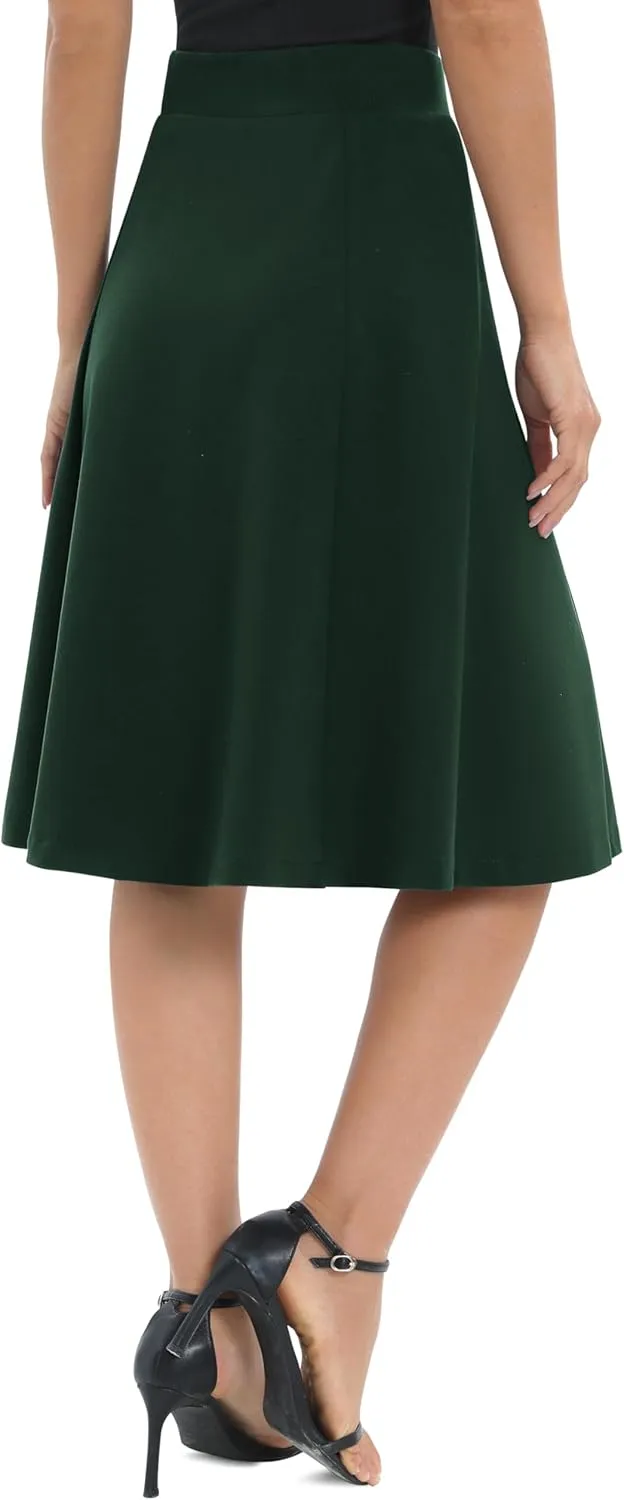 Urban CoCo Women's A-Line Elastic High Waist Flare Work Midi Knee Length Stretchy Skirt