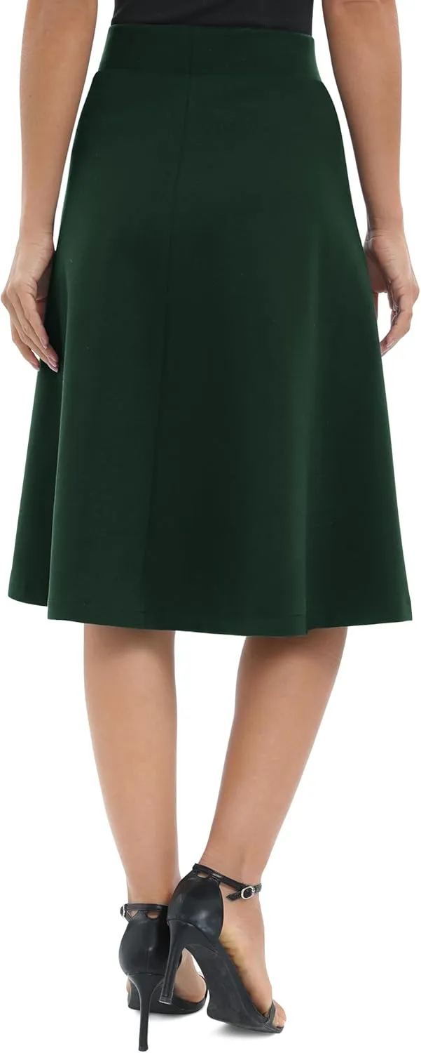 Urban CoCo Women's A-Line Elastic High Waist Flare Work Midi Knee Length Stretchy Skirt