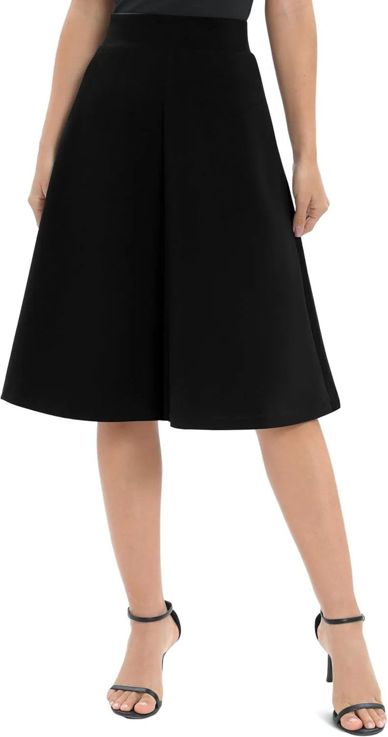 Urban CoCo Women's A-Line Elastic High Waist Flare Work Midi Knee Length Stretchy Skirt