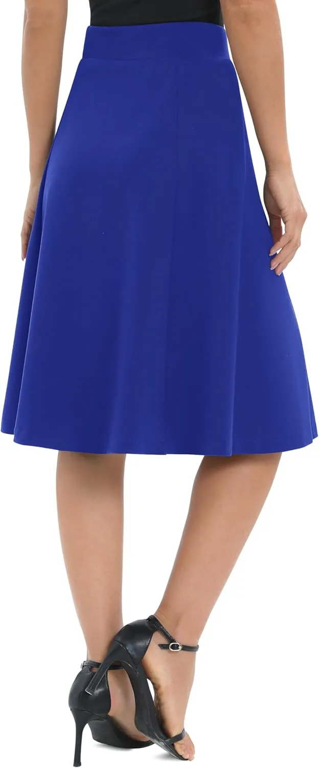 Urban CoCo Women's A-Line Elastic High Waist Flare Work Midi Knee Length Stretchy Skirt
