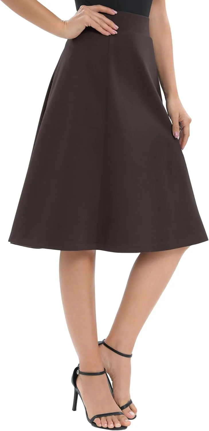 Urban CoCo Women's A-Line Elastic High Waist Flare Work Midi Knee Length Stretchy Skirt