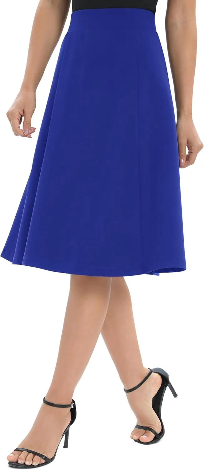Urban CoCo Women's A-Line Elastic High Waist Flare Work Midi Knee Length Stretchy Skirt