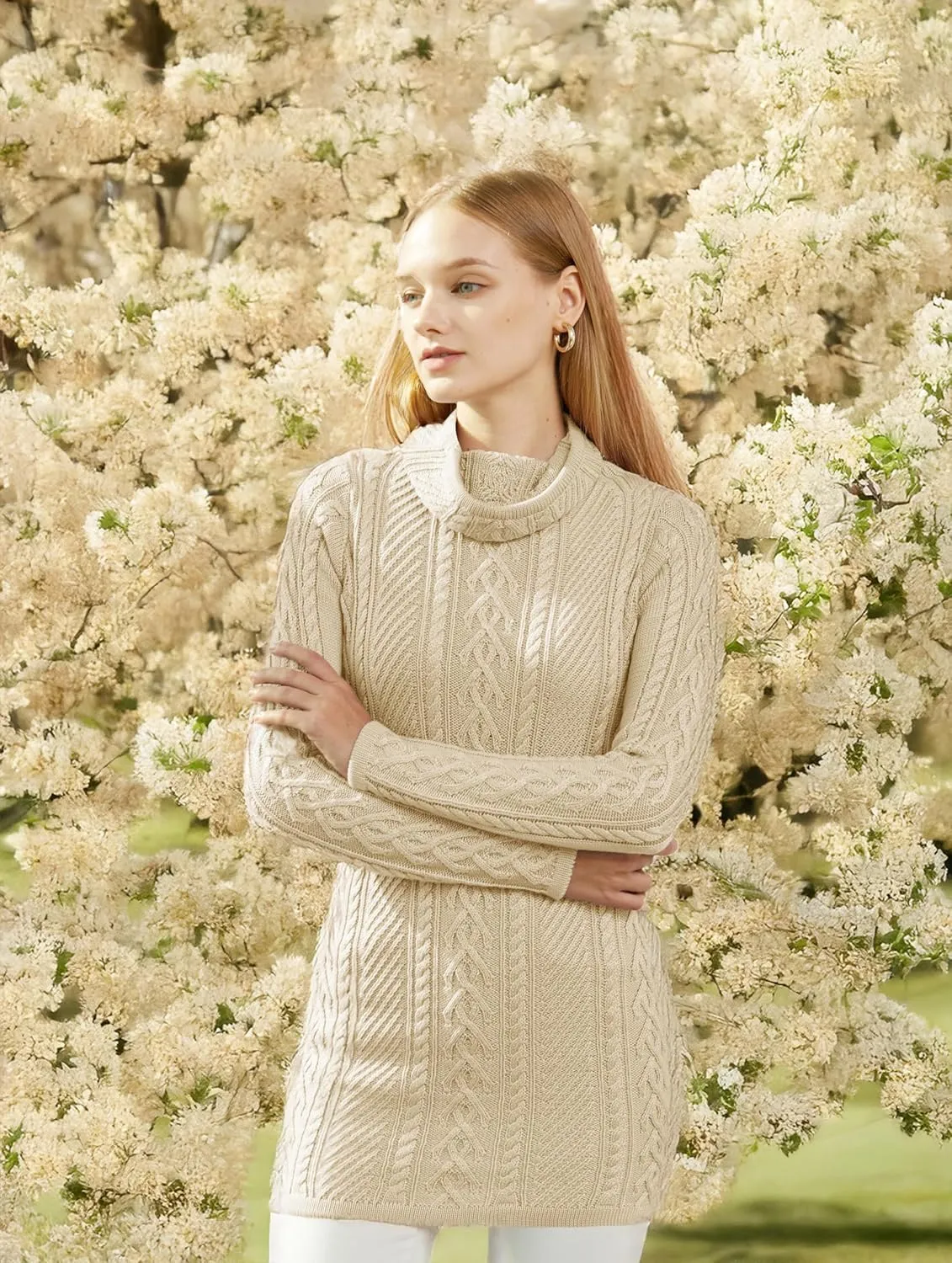 v28 Women Polo Neck Long Slim Fitted Dress Bodycon Turtleneck Cable Knit Sweater