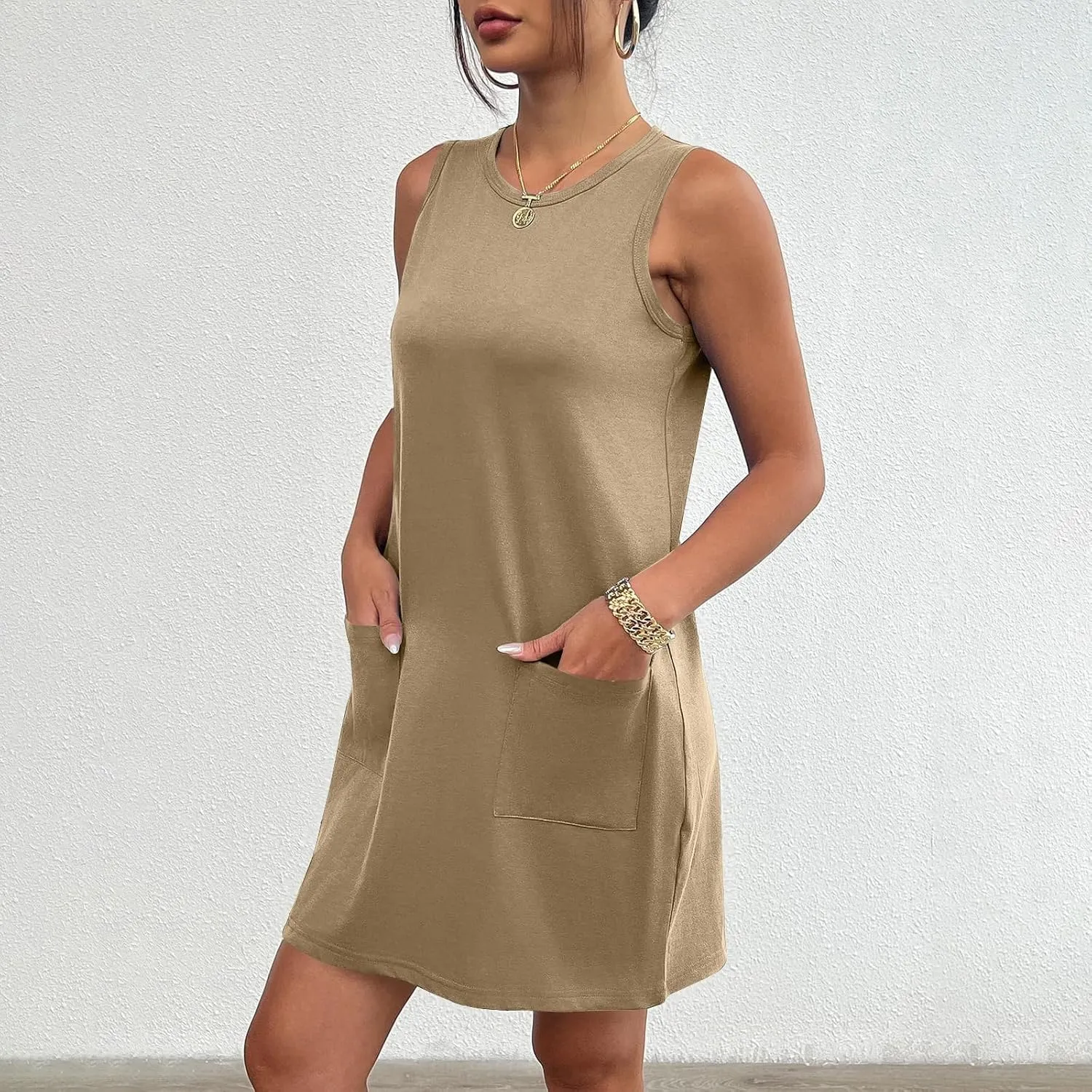 Vacation 2025 Sporty Tank Sundresses for Women Trendy Solid Color Flowy Casual Sun Dresses Tiny Summer Beach Cute