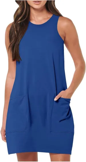 Vacation 2025 Sporty Tank Sundresses for Women Trendy Solid Color Flowy Casual Sun Dresses Tiny Summer Beach Cute