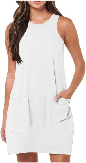 Vacation Trendy Casual Summer Sun Dresses for Women Tiny Solid Color Sporty Beach Sun Dresses Summer Party 2025 Tank