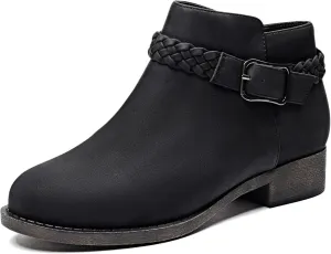 Veittes Women's Ankle Boots, Comfortable Chunky Heel Short Side Zipper Boots.(2404001,BK/PU,9.5)