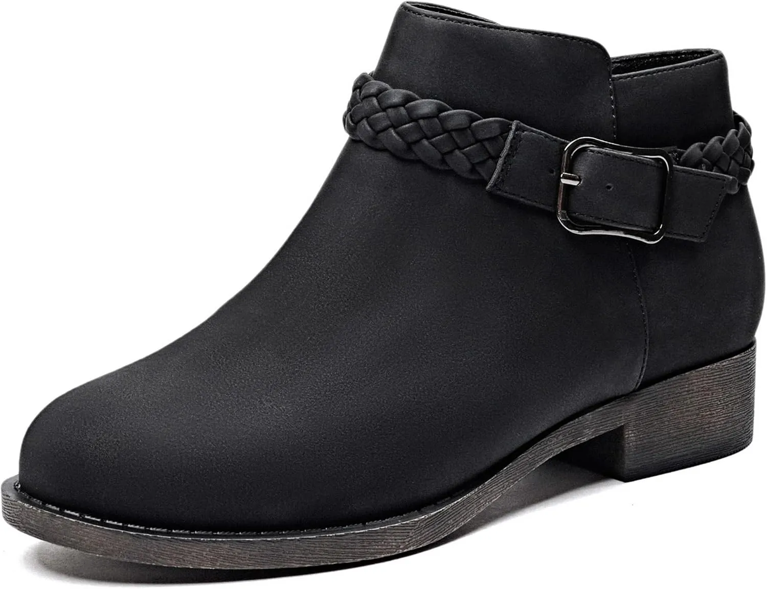 Veittes Women's Ankle Boots, Comfortable Chunky Heel Short Side Zipper Boots.(2404001,BK/PU,9.5)