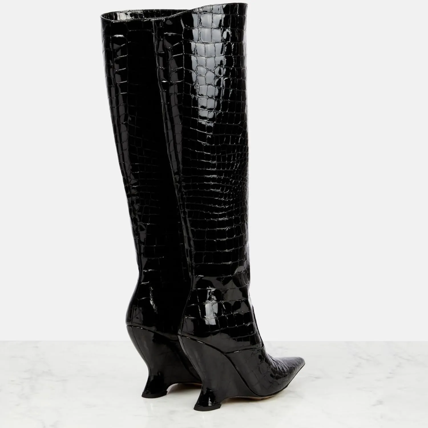 Vertundy Women's High Heel Mid Calf Boots Western Cowboy Cowgirl Booties Sexy Pointed Toe Wide Calf Cowgirl Boots with Metal Buckle