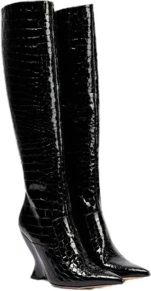 Vertundy Women's High Heel Mid Calf Boots Western Cowboy Cowgirl Booties Sexy Pointed Toe Wide Calf Cowgirl Boots with Metal Buckle