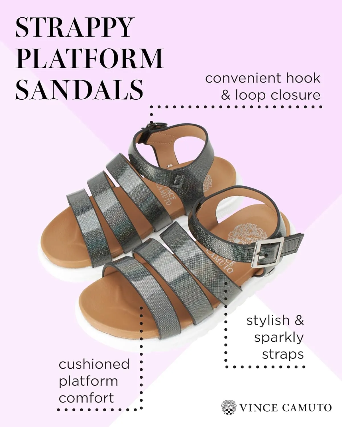Vince Camuto Girls' Sandals - Open Toe Summer Dress Shoes Strappy Platform Sandals with Adjustable Ankle Strap
