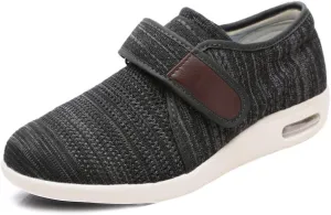W&Le-Slippers Men's Wide Width Walking Shoes with Adjustable Closures, Air Cushion Breathable Mesh Sneakers for Elderly Diabetic Edema Swollen Feet Outdoor