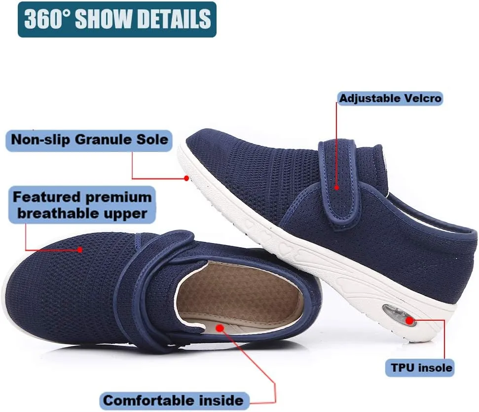 W&LESVAGO Breathable Lightweight Adjustable Diabetic Shoes Wide Width Air Cushion Walking Sneakers for Women Swollen Feet