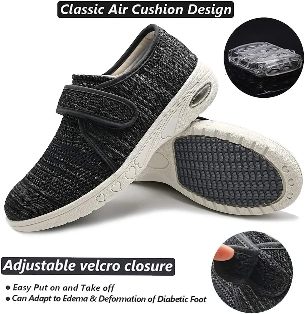 W&LESVAGO Breathable Lightweight Adjustable Diabetic Shoes Wide Width Air Cushion Walking Sneakers for Women Swollen Feet