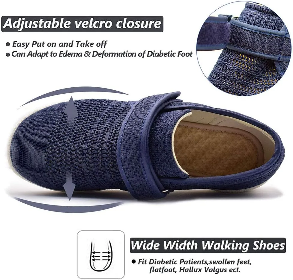W&LESVAGO Breathable Lightweight Adjustable Diabetic Shoes Wide Width Air Cushion Walking Sneakers for Women Swollen Feet