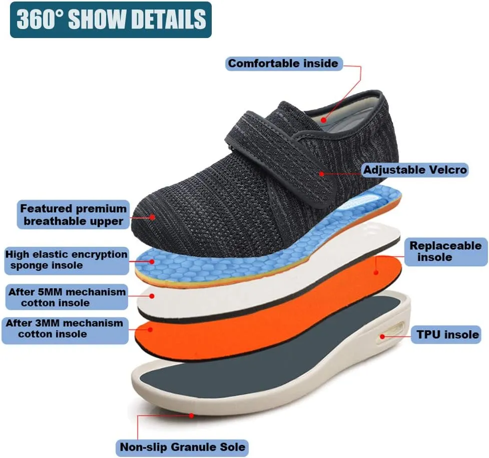 W&LESVAGO Breathable Lightweight Adjustable Diabetic Shoes Wide Width Air Cushion Walking Sneakers for Women Swollen Feet
