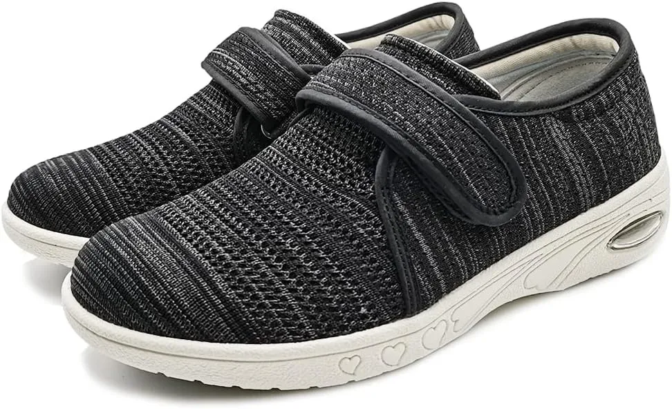 W&LESVAGO Breathable Lightweight Adjustable Diabetic Shoes Wide Width Air Cushion Walking Sneakers for Women Swollen Feet