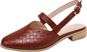 Weave Sandal for Women Fashion Pointed Toe Closed Toe Cutout Strap Buckle Low Heel Casual Shoes Summer Comfortable Flat Slides Mules Shoes