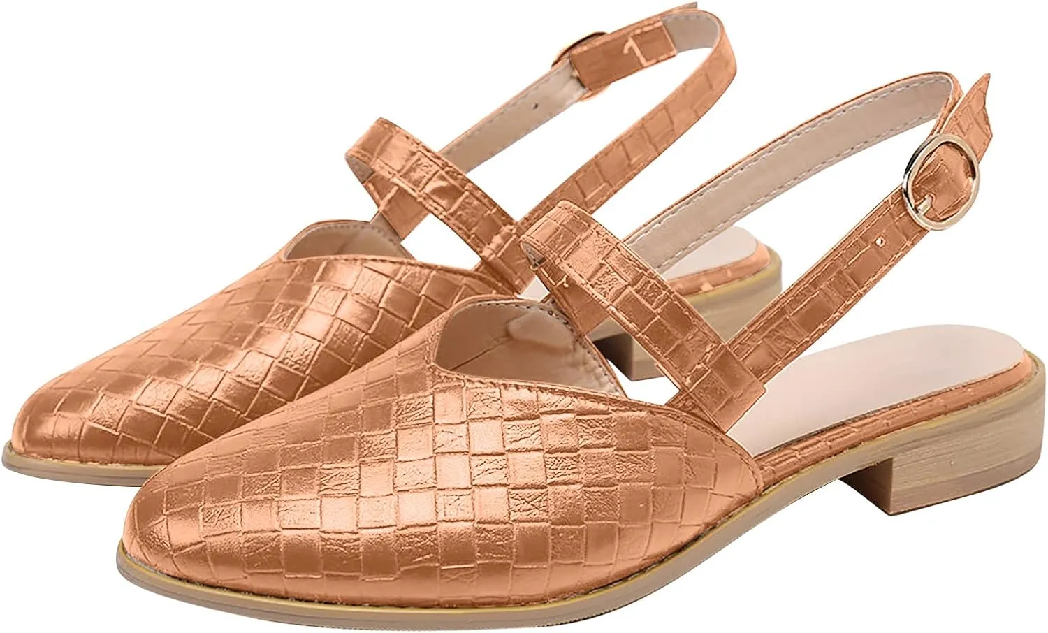 Weave Sandal for Women Fashion Pointed Toe Closed Toe Cutout Strap Buckle Low Heel Casual Shoes Summer Comfortable Flat Slides Mules Shoes